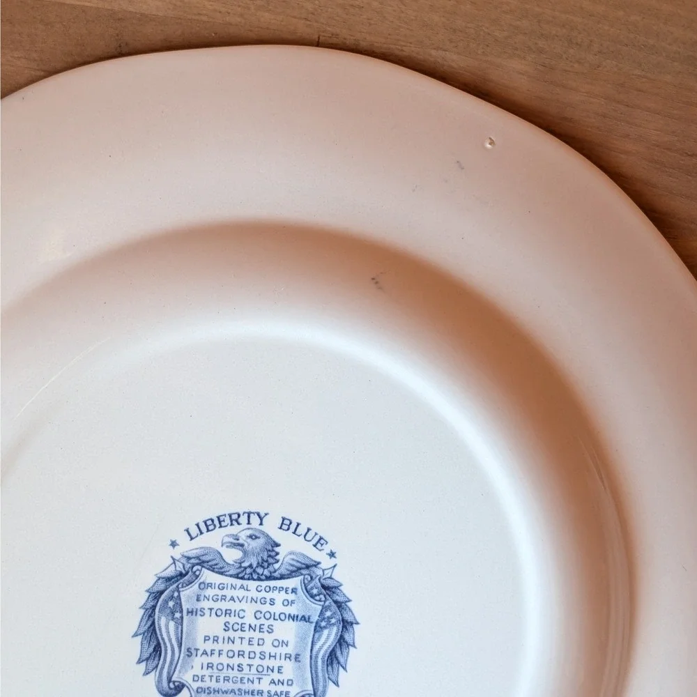 4 Liberty Blue Independence Hall Dinner Plates Staffordshire Ironstone 10